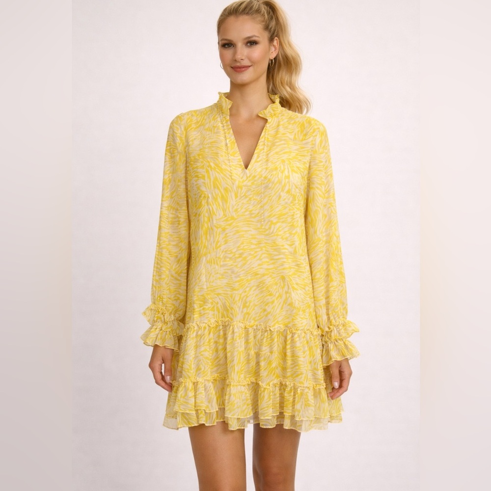 KLEID Women’s XS NWOT Yellow White Ruffle Striped Patterned Beautiful Dress